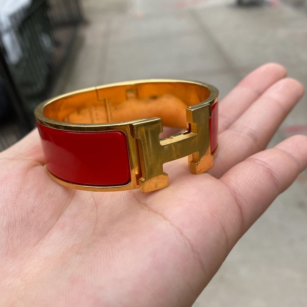 Hermés Clic Clac H Red Enamel Gold Plate Bracelet